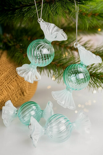 Изображение товара Набор ёлочных игрушек карамельки морские сокровища, стекло, 9 см, 4 шт, Winter Deco 4060434-wd