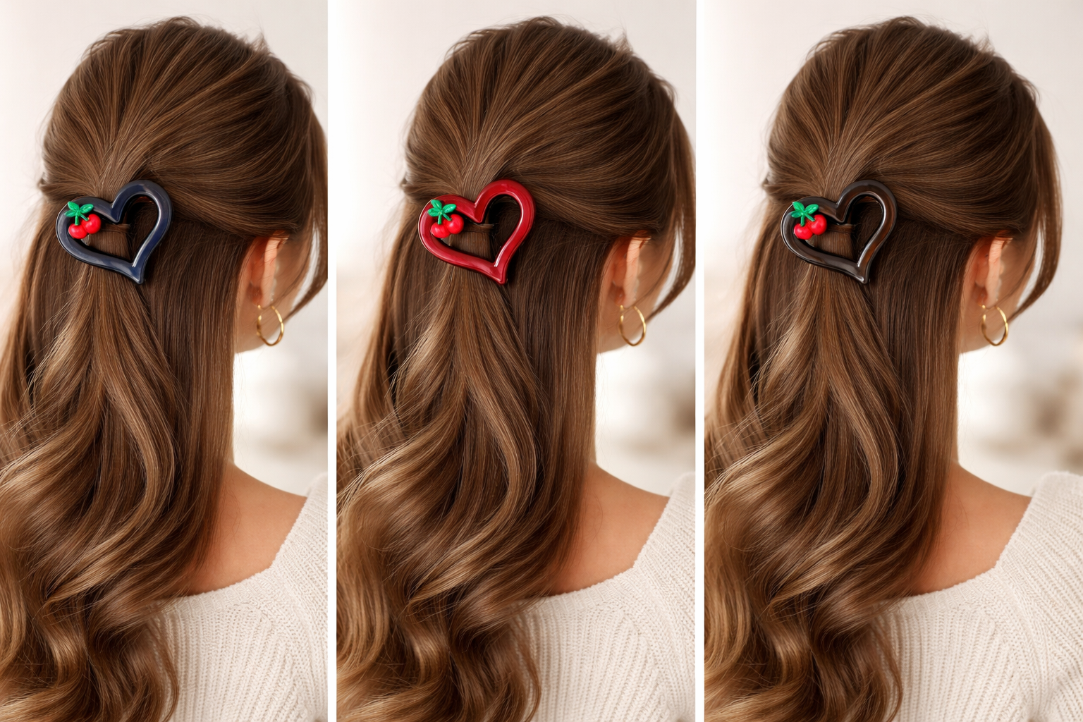 Набор заколок для волос сердечки с вишенками 3в1