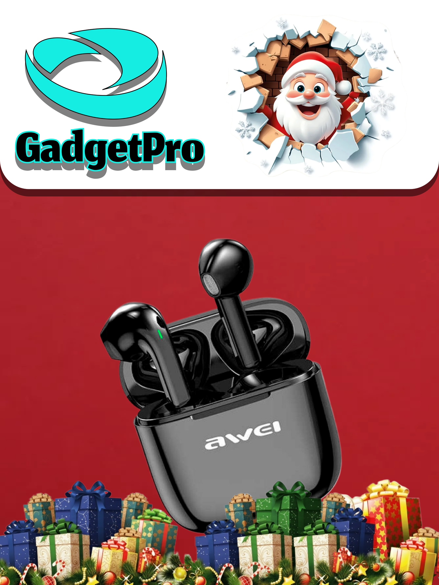 Беспроводные TWS наушники Awei T28: Bluetooth 5.0, водонепроницаемые, с кейсом для зарядки.