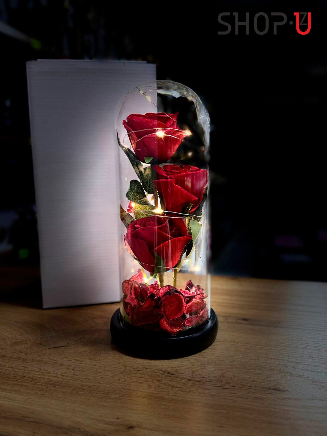 Вечные цветы, Роза под куполом "Красавица и чудовище", LED-подсветка, стиль современный