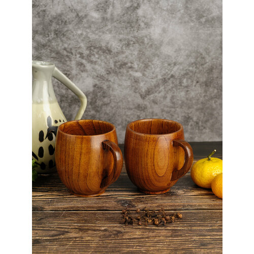 Кружка - чашка набор - 2 шт из натурального дерева с ручкой объем 250 мл для горячих и холодных напитков 3298₽