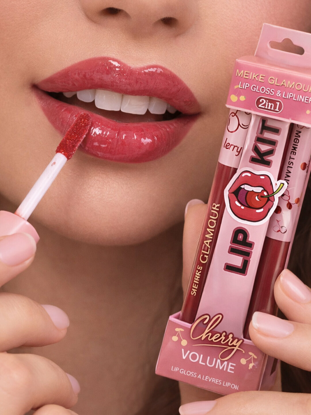 Набор косметики Cherry Volume, блеск и контур, матовая текстура, аромат вишни, 2в1