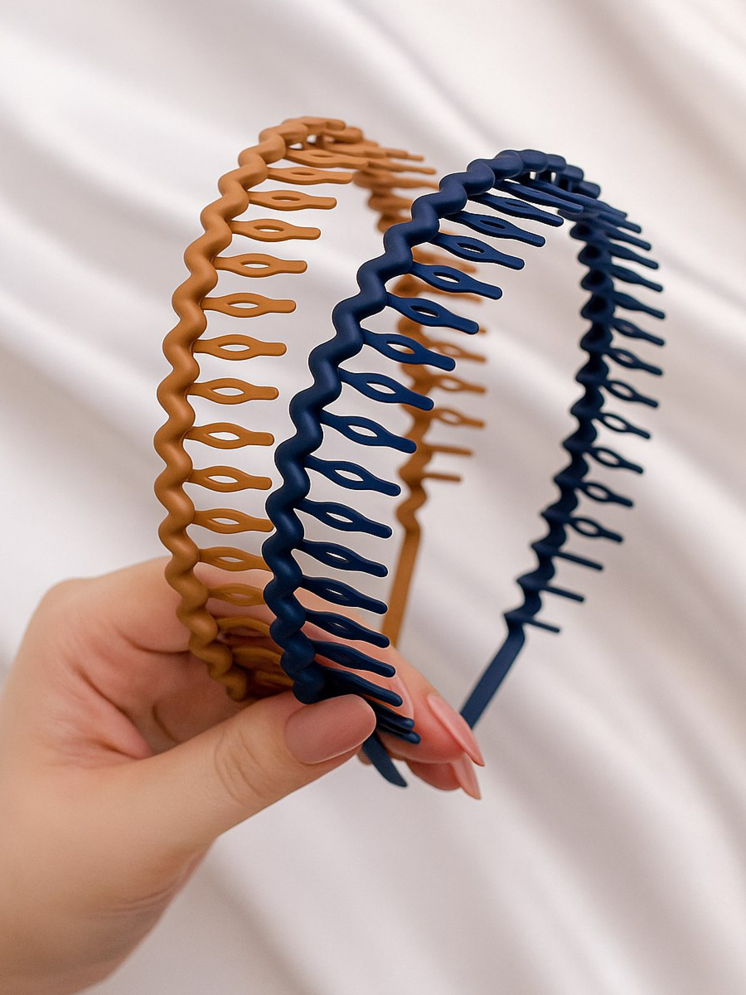 Набор женских обручей для волос 2шт -синий, кофейный/коричневый, ободок зигзаг для женщин, девочек разноцветный