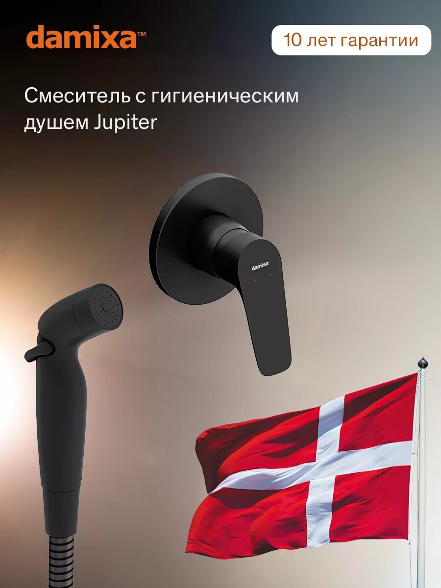 Смеситель с гигиеническим душем Damixa Jupiter, встраиваемый, с держателем, черный