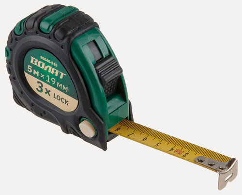 Изображение товара Рулетка 5 м волат 20040-519, ширина 19 мм, обрезиненный корпус, с 3 механизами фиксации
