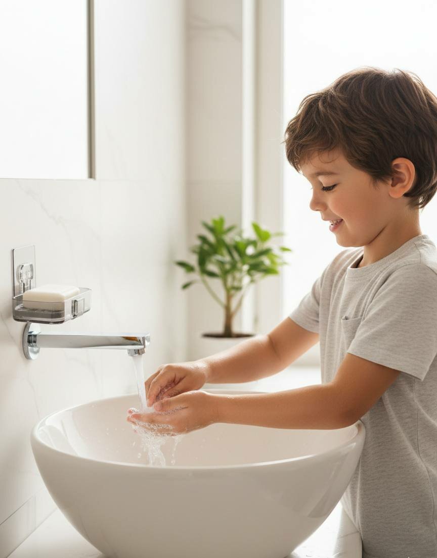 Настенная пластиковая мыльница на клейкой основе Практичная и удобная мыльница для ванной комнаты и туалета.