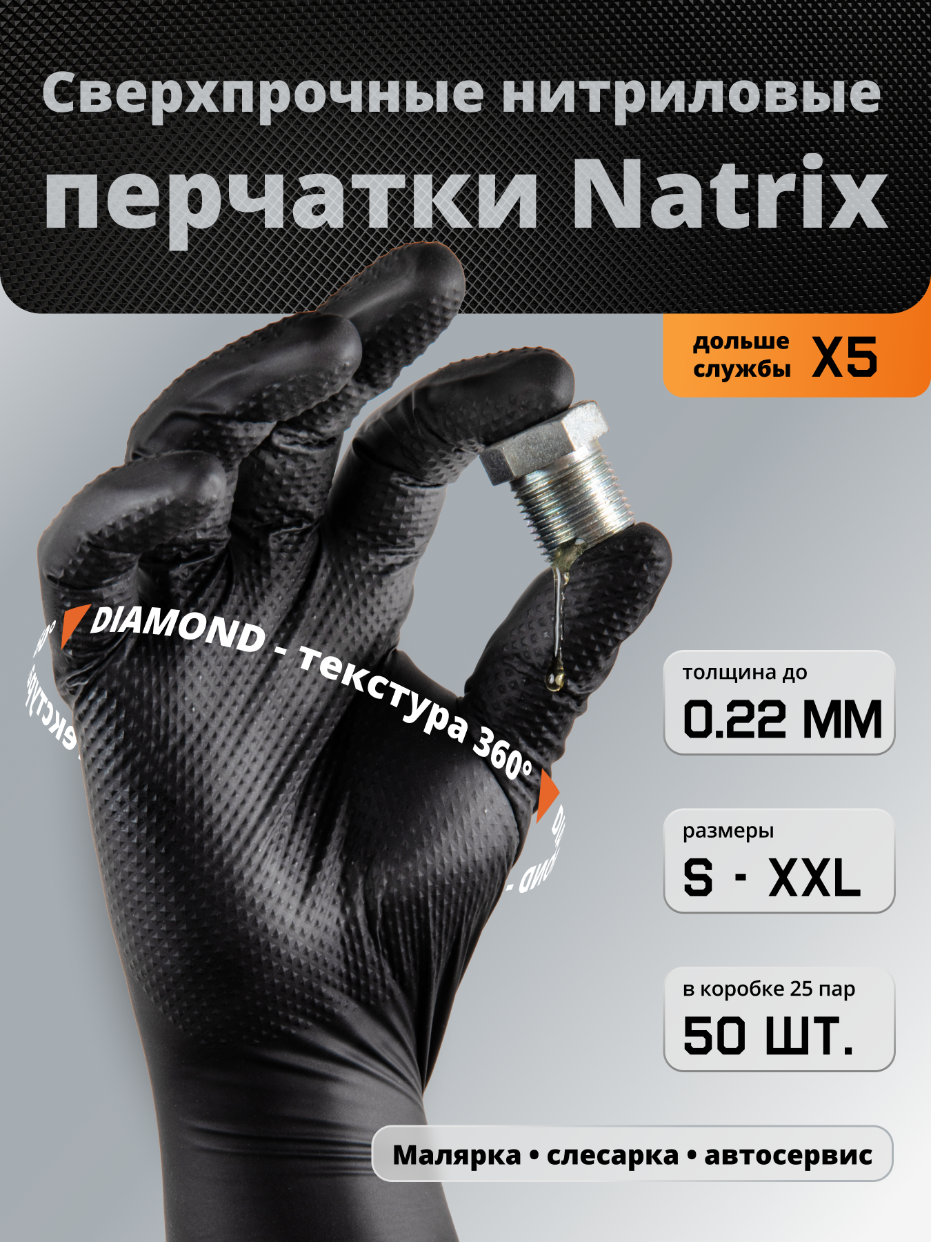 Нитриловые Перчатки NATRIX JETA Safety, черные, гипоаллергенные, размер L, 25 пар