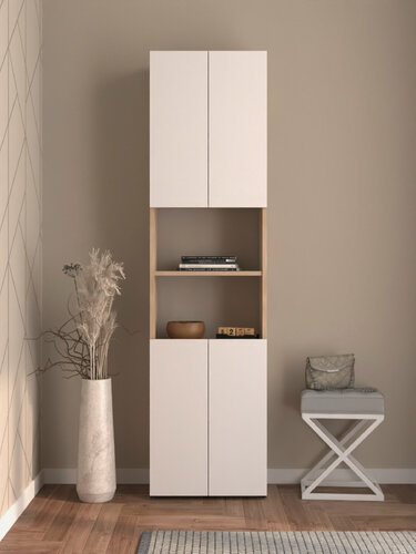 Изображение товара Шкаф-стеллаж milkstone Дуб-Белый, ЛДСП, минимализм, 4 распашные двери, 168см, 5 полок