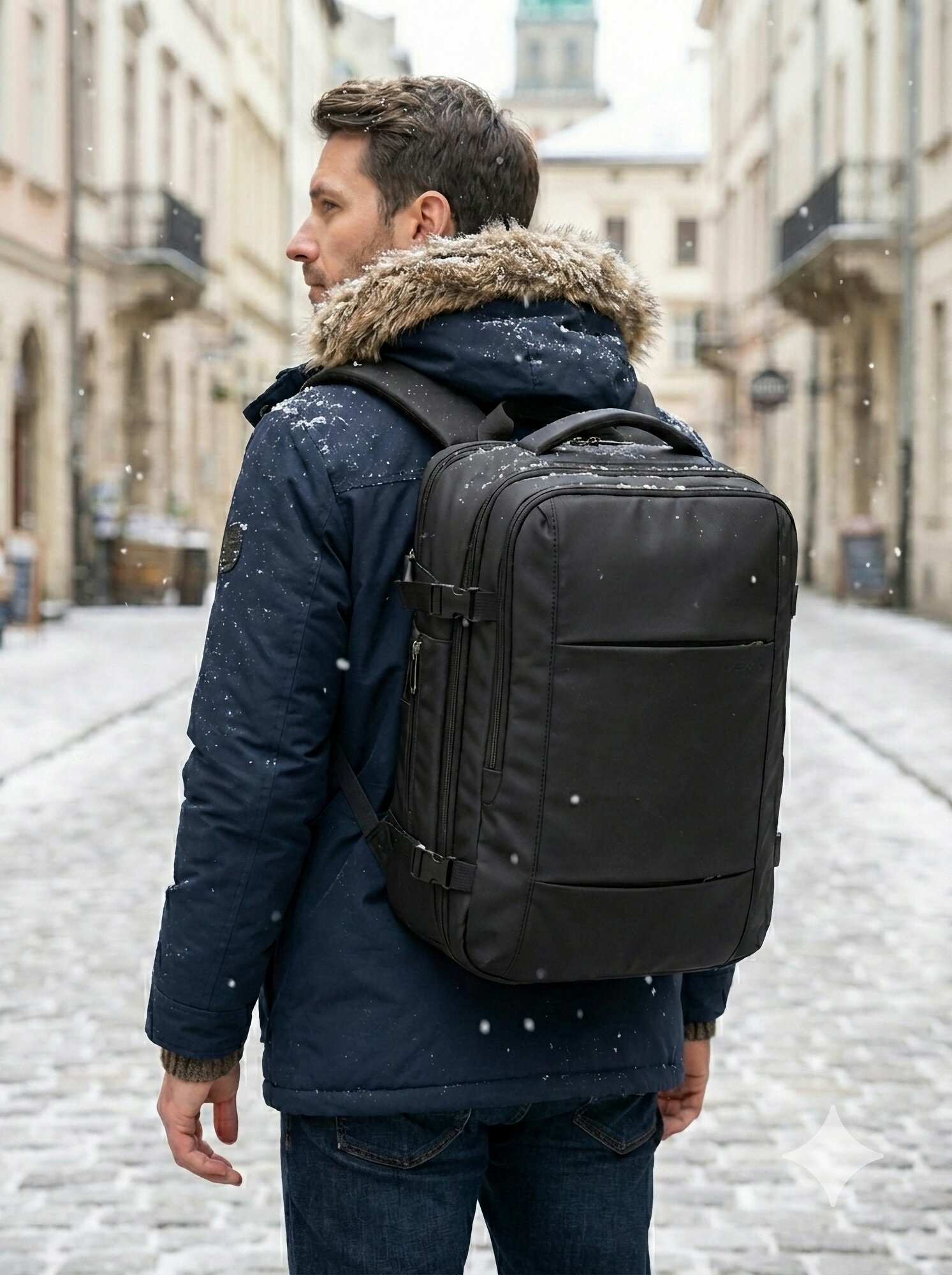 Сумка-рюкзак , фактура зернистая, черный матовый — фото 1