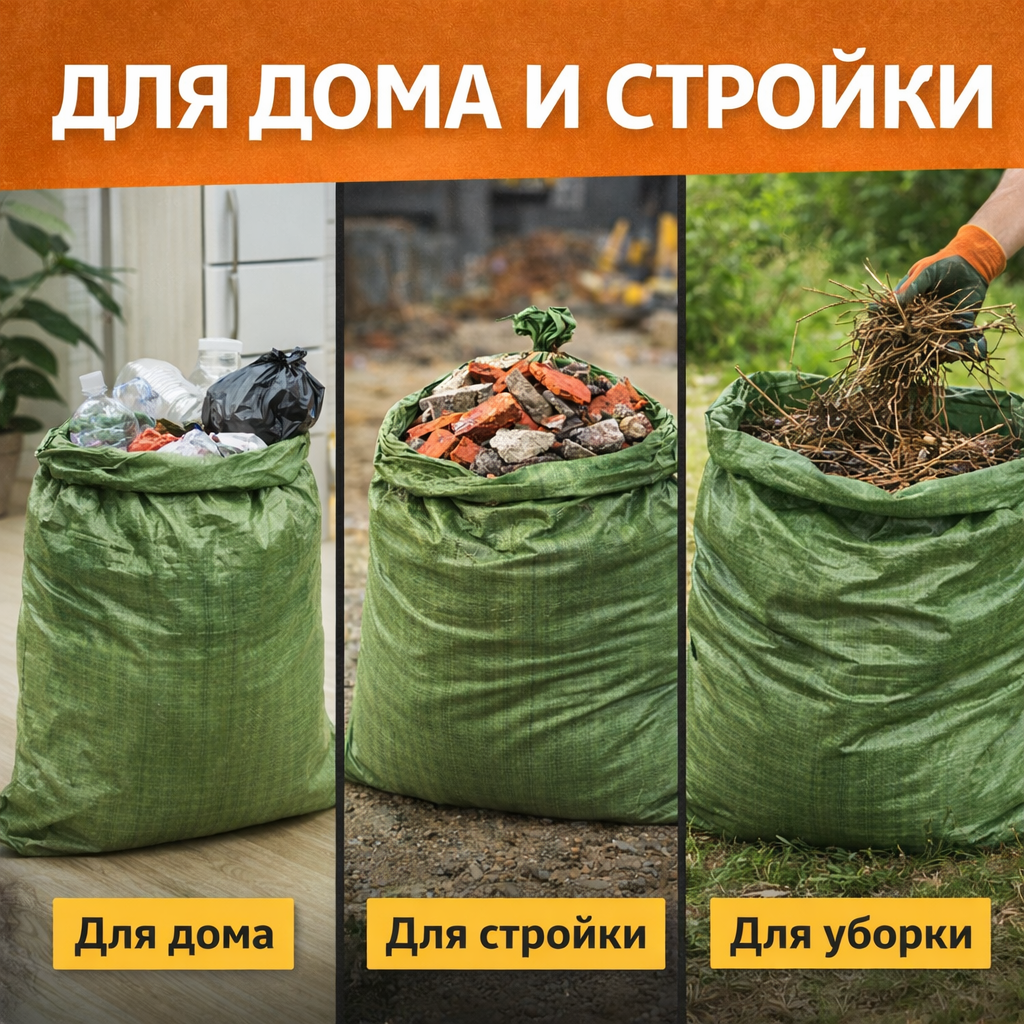 Мешки для мусора 70 л 100 шт | Сверхпрочные, не рвутся | Для строительного мусора, 55×95 см — фото 1