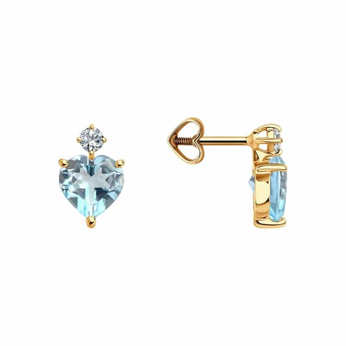 фото Серьги пусеты diamant online, красное золото, 585 проба, топаз, фианит, , голубой