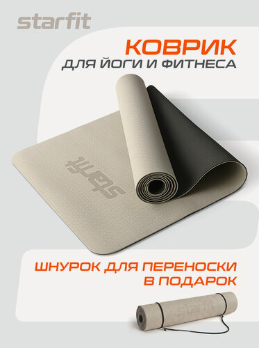 Изображение товара Коврик для йоги и фитнеса STARFIT FM-201, 0,4 см, 183x61 см, черный/серый