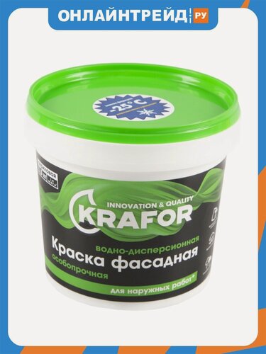 Изображение товара Краска водно-дисперсионная фасадная особопрочная Krafor , 1,5 кг, белая