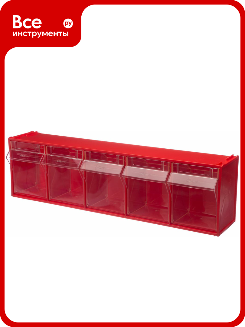 Короб Стелла-техник откидной 600х140х168мм 5 ячеек красный прозрачный F-600-5