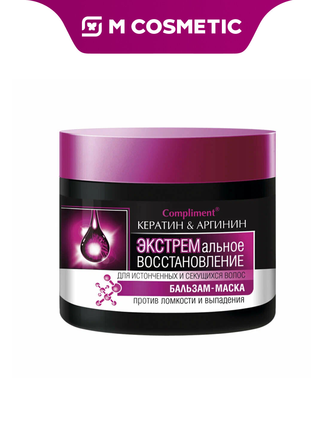 Бальзам-маска Compliment, для волос, экстракт восстановления, кератин, аргинин, 300 мл
