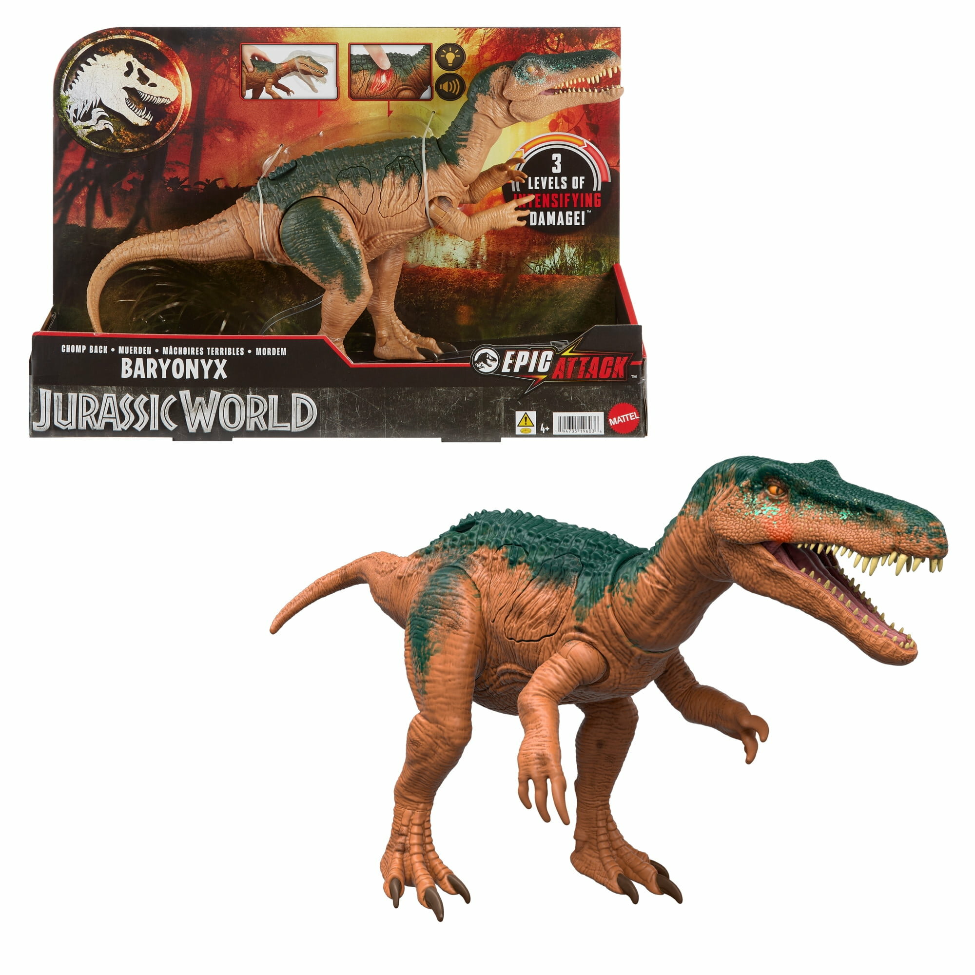Игрушка-динозавр Baryonyx с повреждениями и рыком — Jurassic World Epic Attack