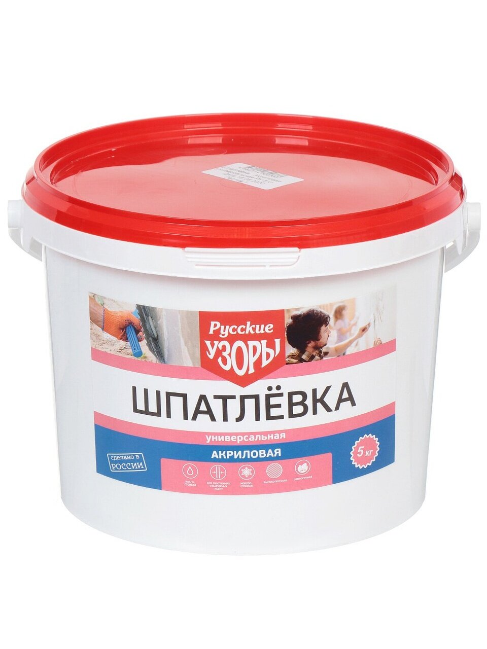 Русские узоры Шпатлевка универсальная акриловая для внутренних и наружных работ 5 кг