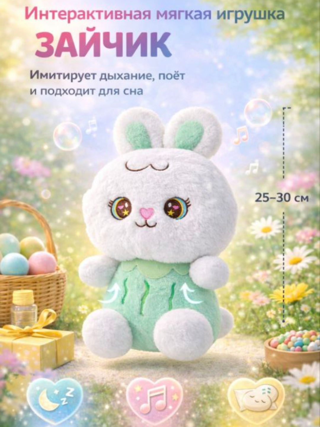 Мягкая игрушка "Кролик", для мальчиков и девочек, дышащая, с музыкой, 35см — фото 1