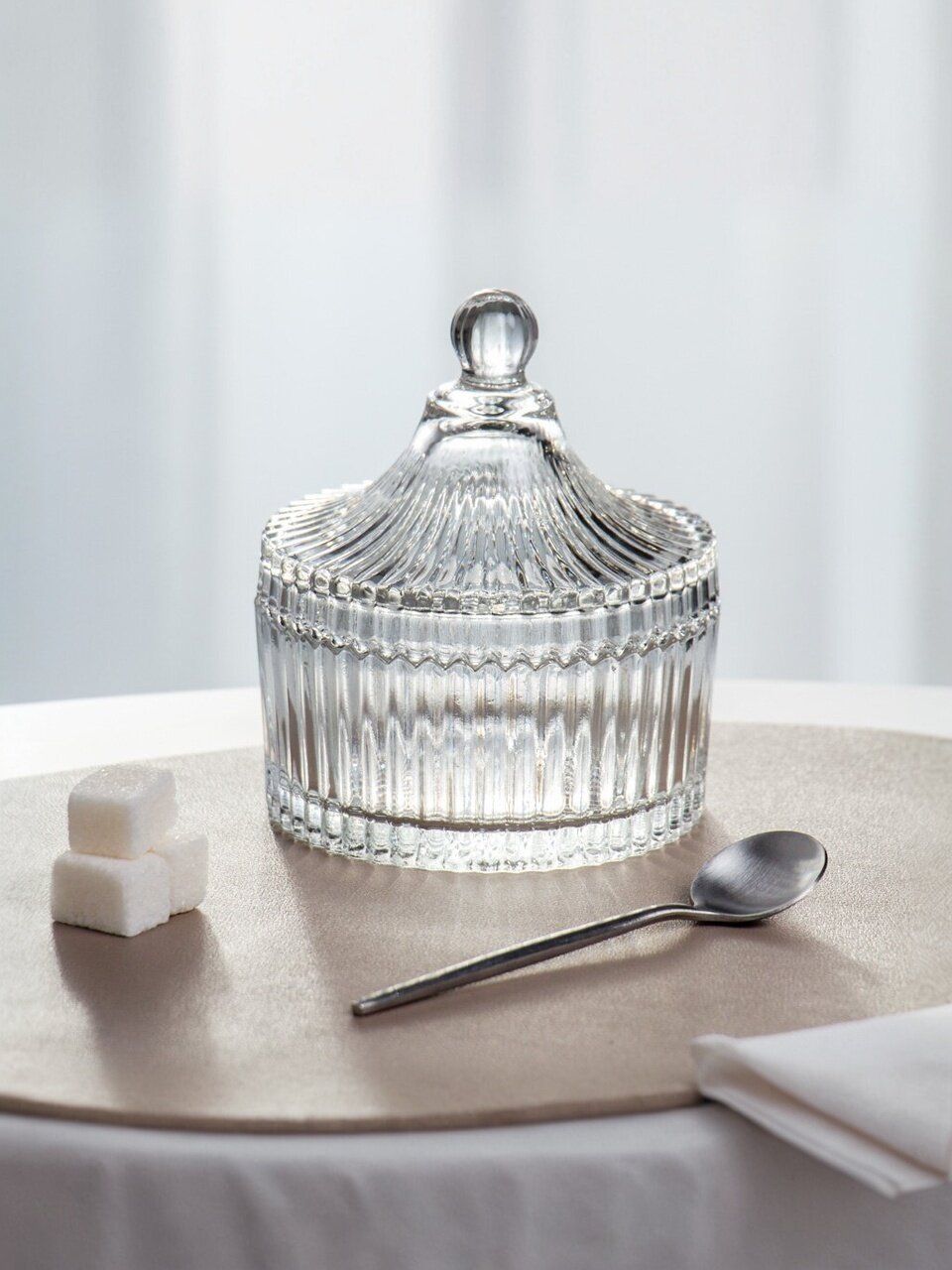 Сахарница стеклянная с крышкой Грани 260 мл, 10х13 см, прозрачная емкость для сахара и сладостей Y4-9710