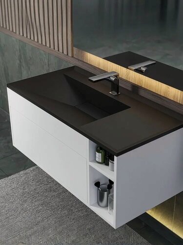 Изображение товара Раковина кварцевая для ванной Uperwood Lotus Quartz, 100х50х13 см, черная матовая, уголь