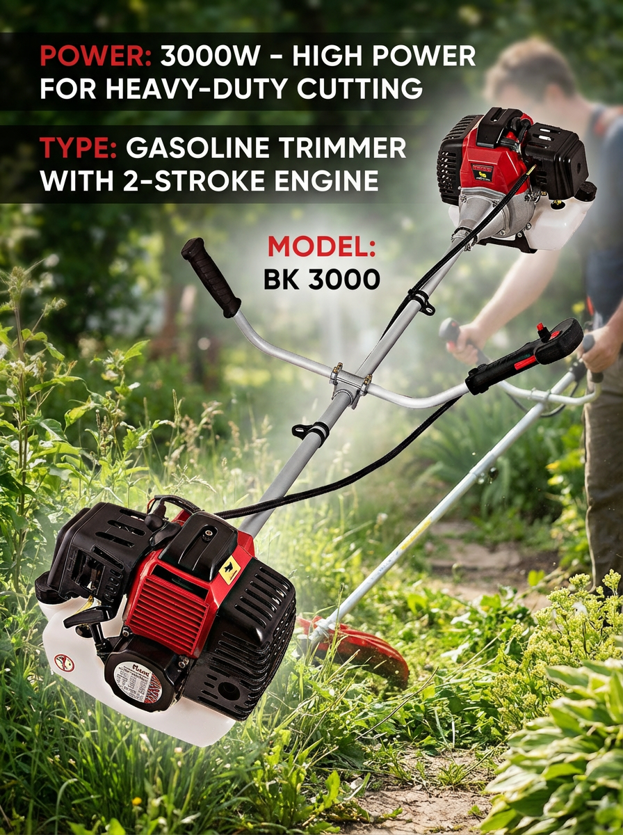 Мотокоса, бензиновый триммер, 2 тактный, с леской и ножом, U-образная рукоятка