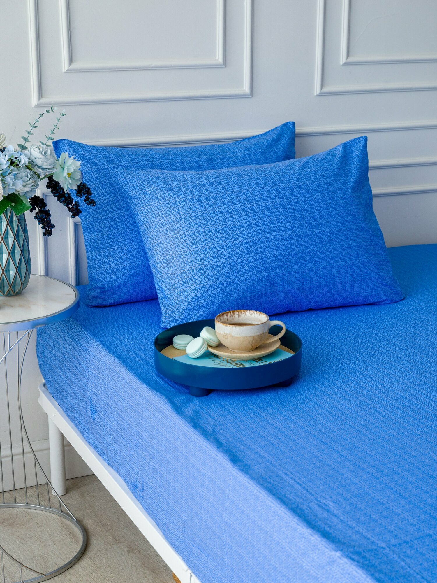 Простыня классическая 2 спальная 180х220 см. 100% хлопок, синяя