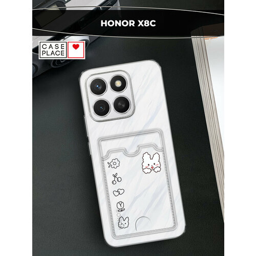 фото Чехол на honor x8c (хонор x8c) с картой и принтом пушистый белый зайчик case place