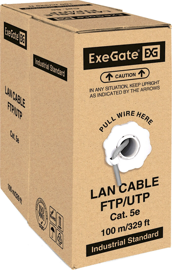 ExeGate EX281812RUS Кабель FUTP4-C5e-CCA-S24-IN-PVC-GY-100 FTP 4 пары кат.5e CCA 24AWG экран бухта 100м серый PVC