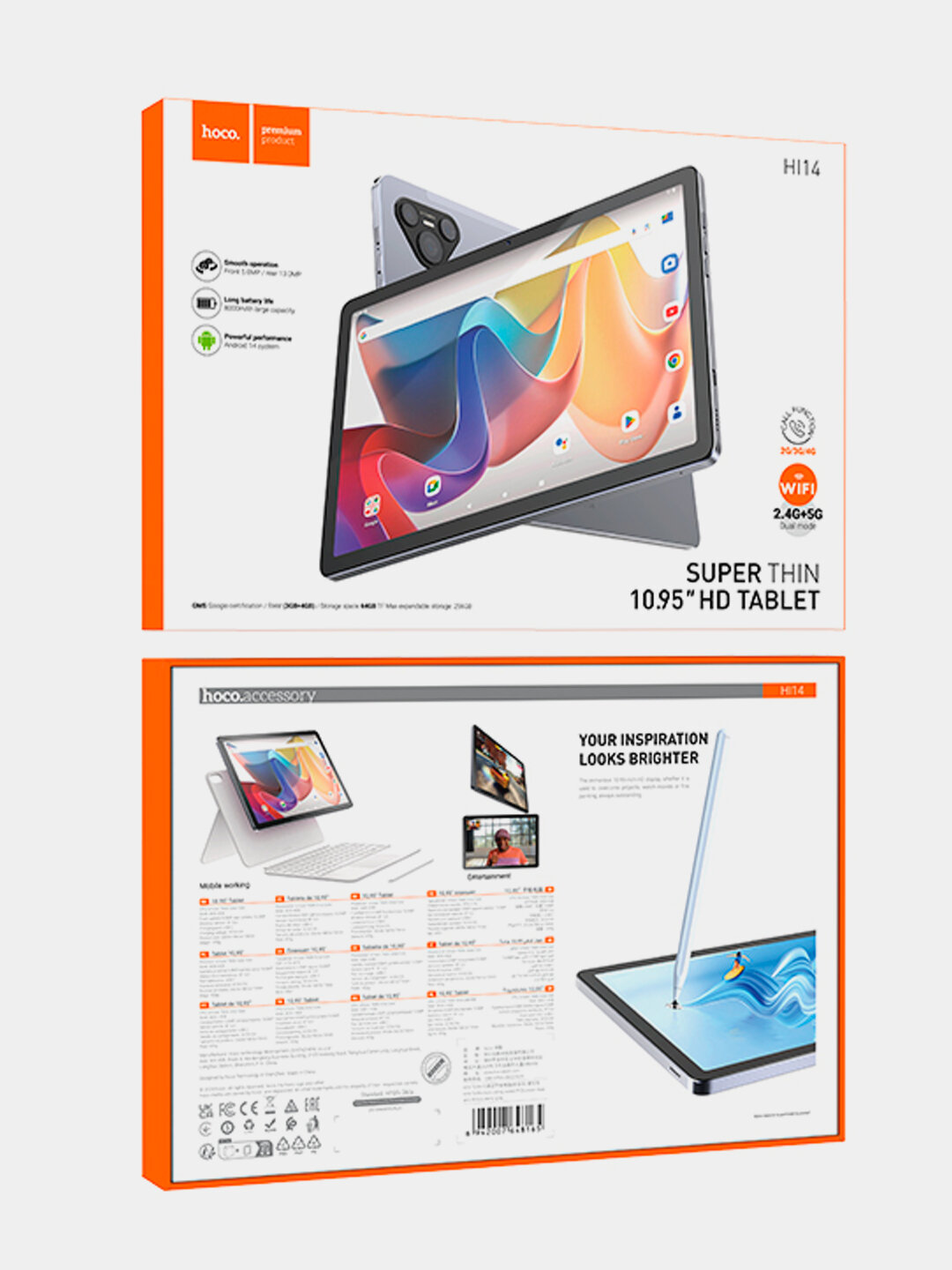 Планшет Hoco HI14, 10.95", 3+4 ГБ / 64 ГБ, HD LCD, 800 × 1280, звонки, Wi-Fi 2.4+5ГГц, BT 5.0