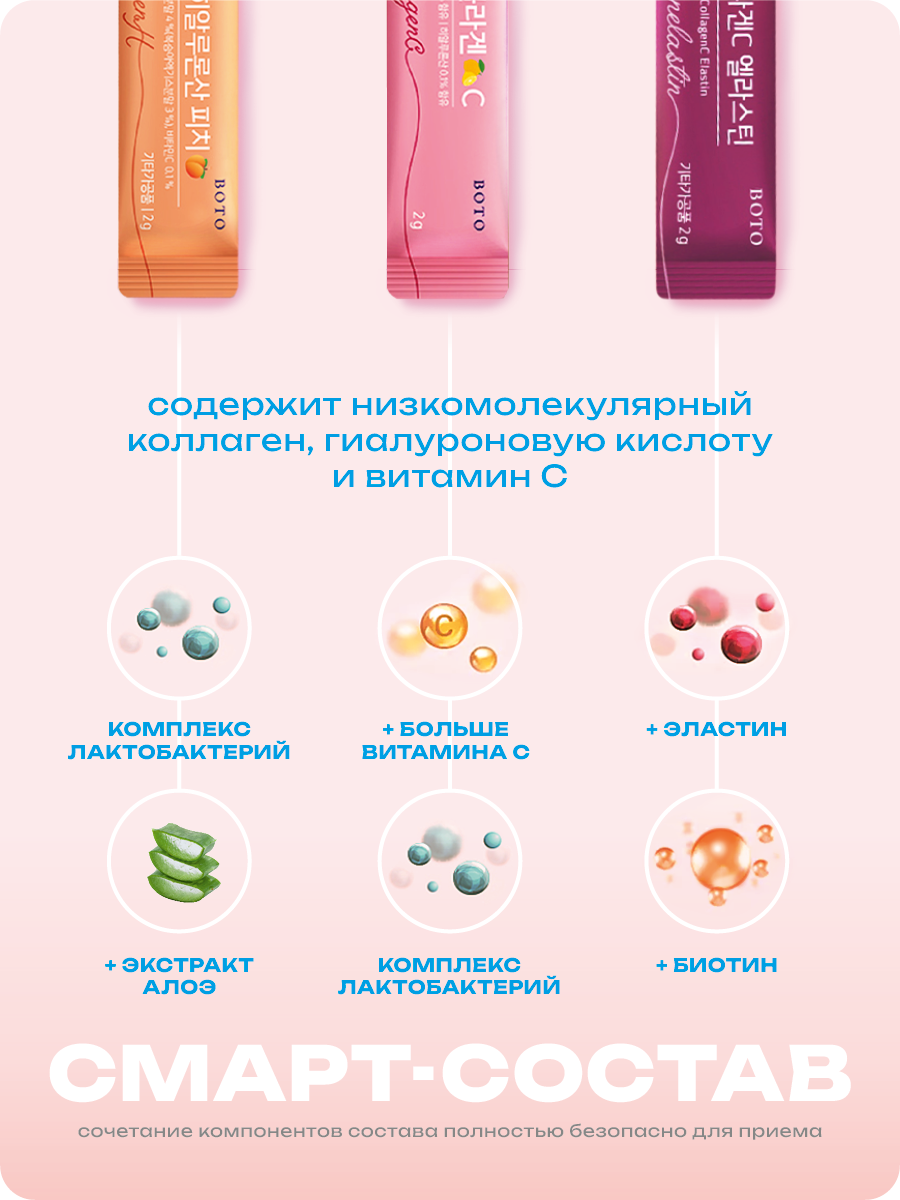 BOTO Коллаген морской порошок комплекс для суставов с гиалуроновой кислотой и витамином C в саше 2г, 30шт — фото 1