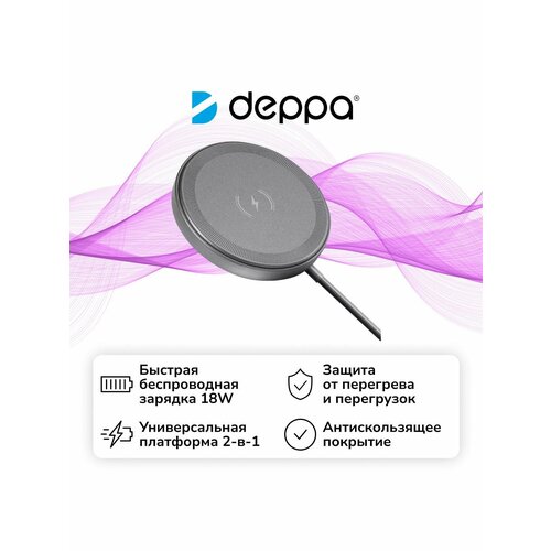 Беспроводное зарядное устройство Deppa QI Fast Charge 18W 2в1
