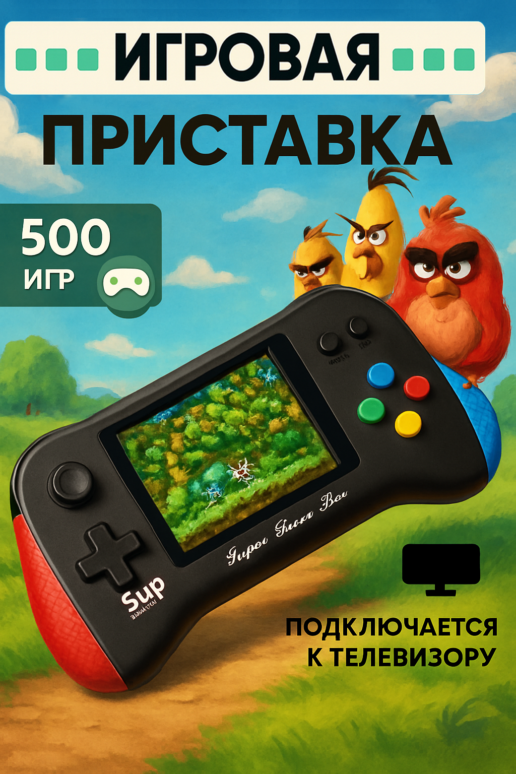 Приставка портативная игровая консоль 500 ретро игр 8 bit без джойстика