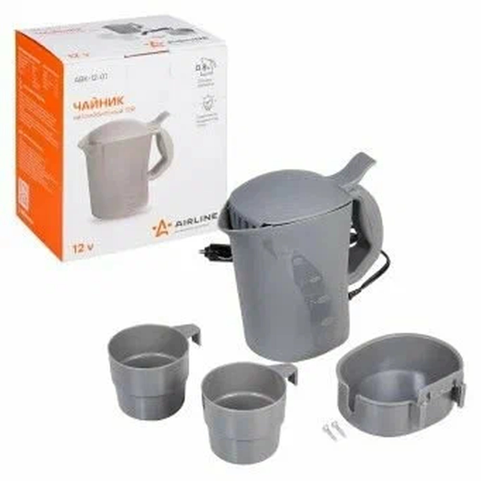 Чайник автомобильный AIRLINE ABK1201 12 В 800 мл серый