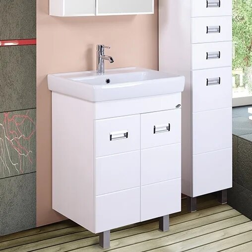 Тумба с раковиной Onika Балтика -Квадро 60.10 напольная 60 см белая прямоугольная в современном стиле из МДФ из фарфора