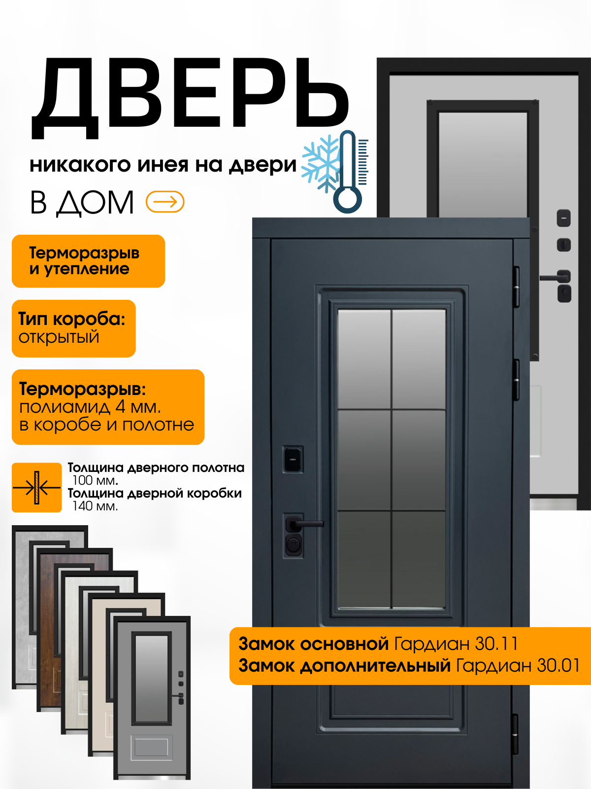 Дверь входная с терморазрывом со стекломсо стеклом Эверест графит внутри белый софт размер по коробке 960х2050 правая