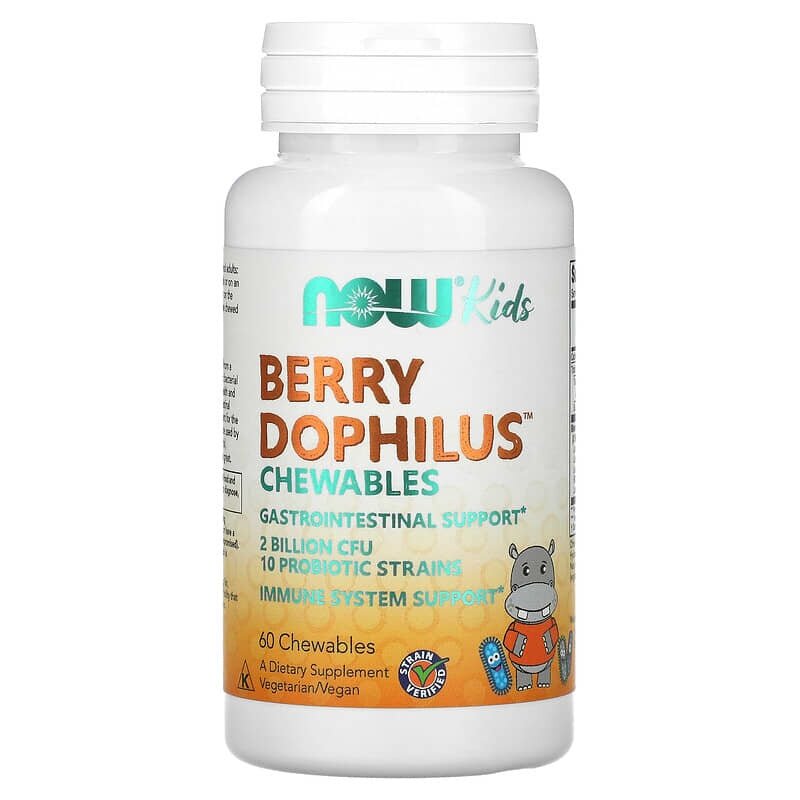 Пробиотик NOW Foods Berry Dophilus Kids, детский, жевательный, 2 млрд КОЕ, 60 шт