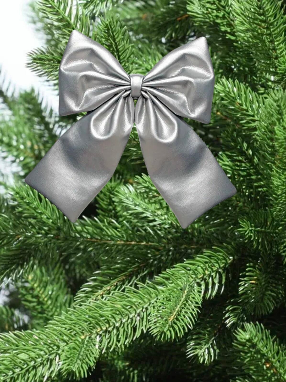 Бант на елку 30см, украшение новогоднее серебристый однотонный, Crystal Trees — фото 1