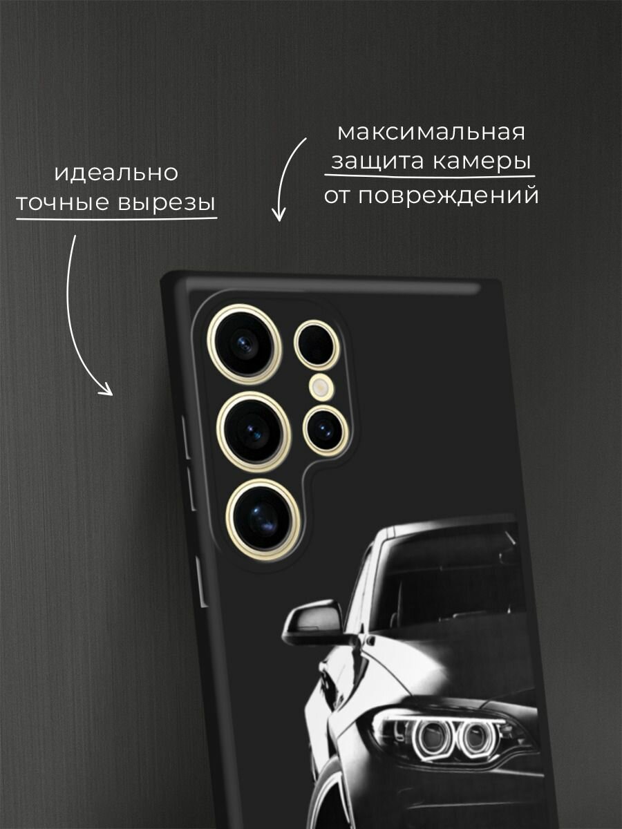 Черный матовый чехол на Samsung Galaxy S24 Ultra / Самсунг S24 Ultra с принтом "Крутая черная машина" — фото 1