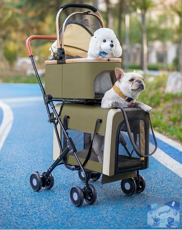 Двухслойная коляска для домашних животных, универсальная, вместительная для кошек и собак, съемная прогулочная коляска, чехол для переноски, модный внешний вид