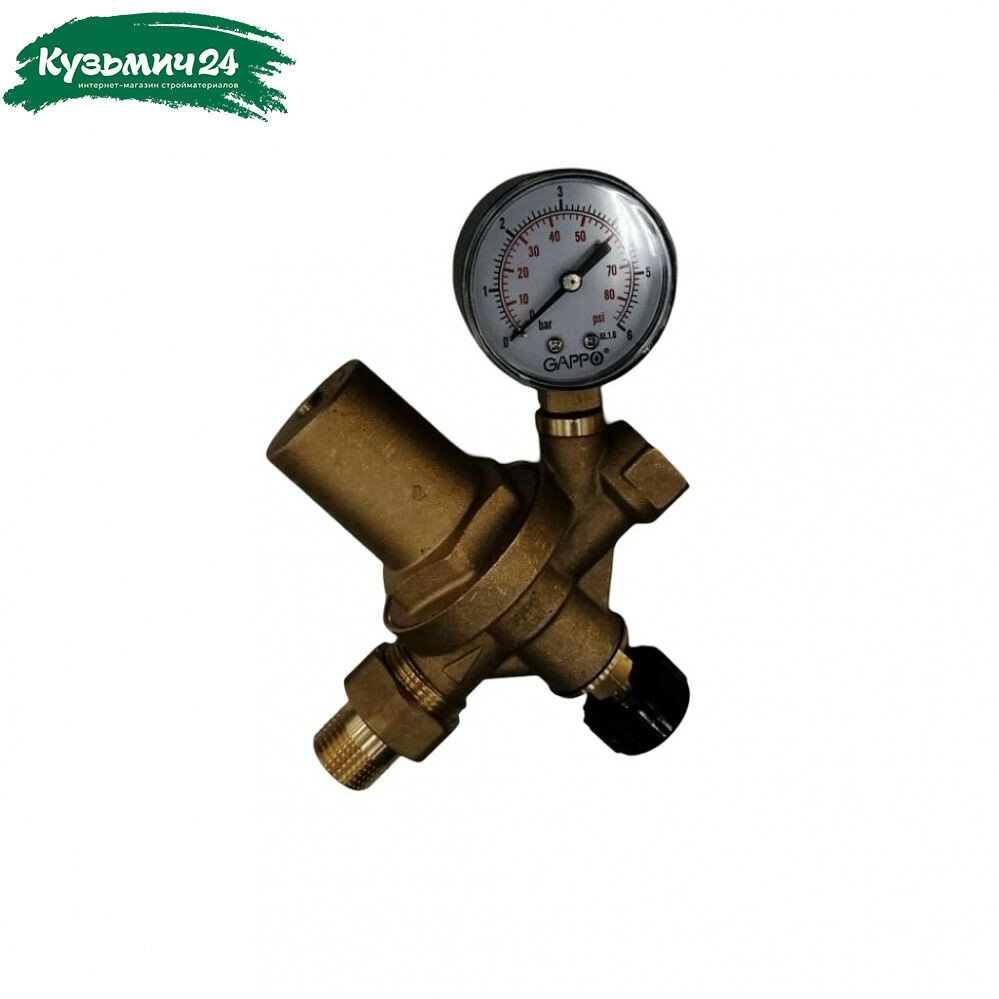 Редуктор давления Gappo G1400.05 3/4 дюйма штуцер - 1/2 дюйма гайка c манометром в комплекте