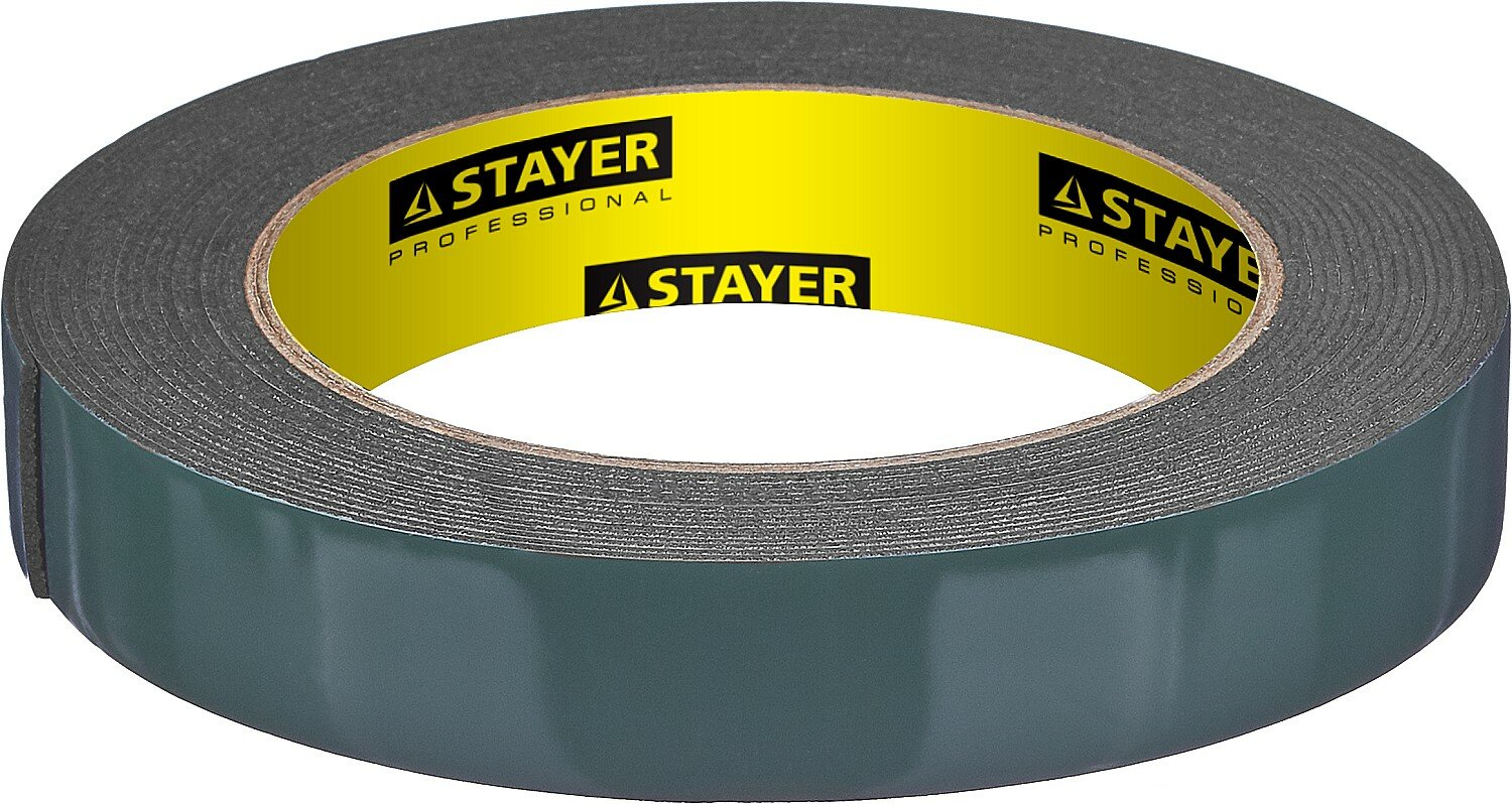 STAYER 19 мм, 5 м, черная, на вспененной основе, двухсторонняя клейкая лента, Professional (12233-19-05) — упаковка 10 шт.