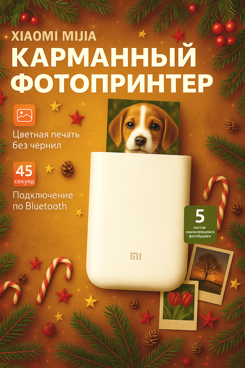 Портативный фотопринтер Xiaomi Mijia AR ZINK (XMKDDYJHT01) карманный принтер для моментальной печати белый