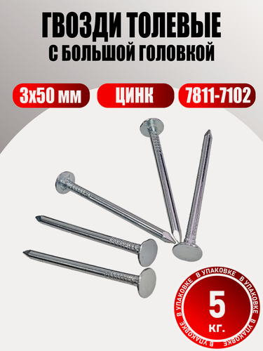 Изображение товара Гвозди толевые оцинкованные 3х50 мм с большой головкой 5 кг