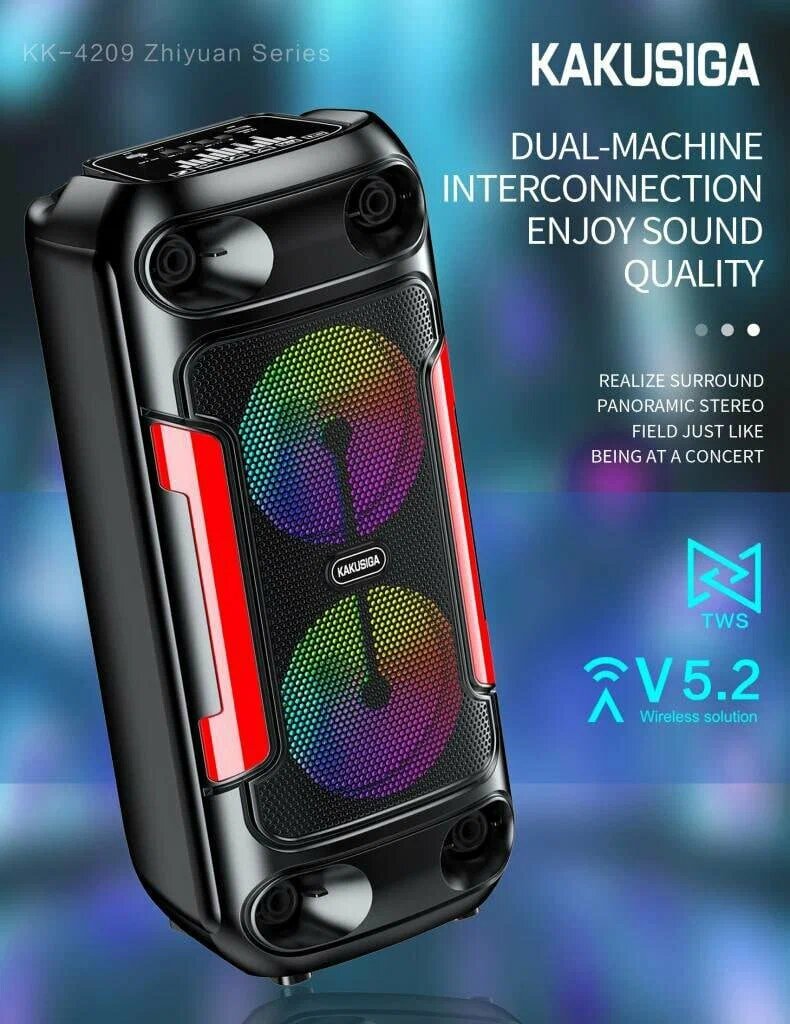 Портативная колонка Kakusiga KK-4209, с LED-подсветкой, микрофоном, басами, черная