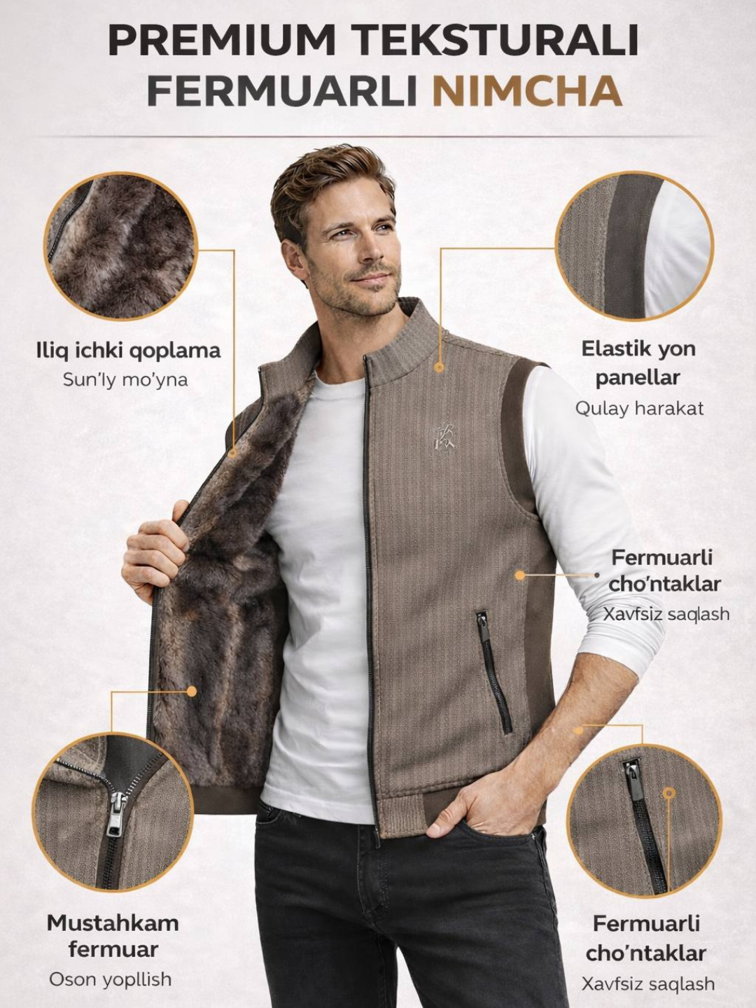 Жилет Жилет мужской тёплый на молнии, повседневный, с карманами, утеплённый