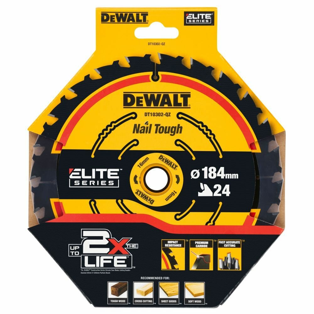 Пильный диск DEWALT DT10302, по дереву, 184х16х1 мм (DT10302-QZ)