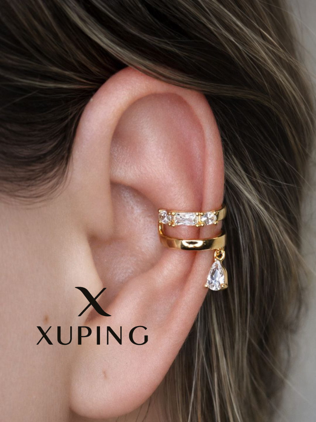 Серьги каффы, фианит, Swarovski Zirconia