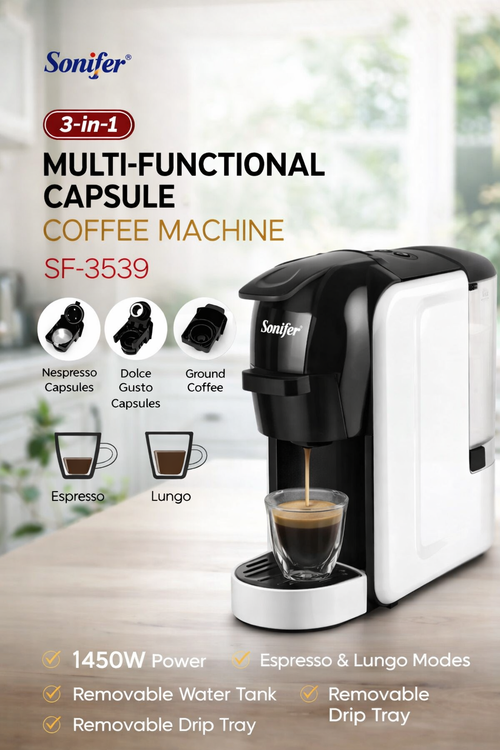 Капсульная кофемашина Sonifer SF-3539 (3-в-1), Многофункциональная кофемашина