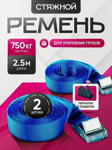 Изображение товара Стяжки для крепления груза 2 шт 25мм 2,5 метра 750 кг / Ремень стяжной с пряжкой фиксатором