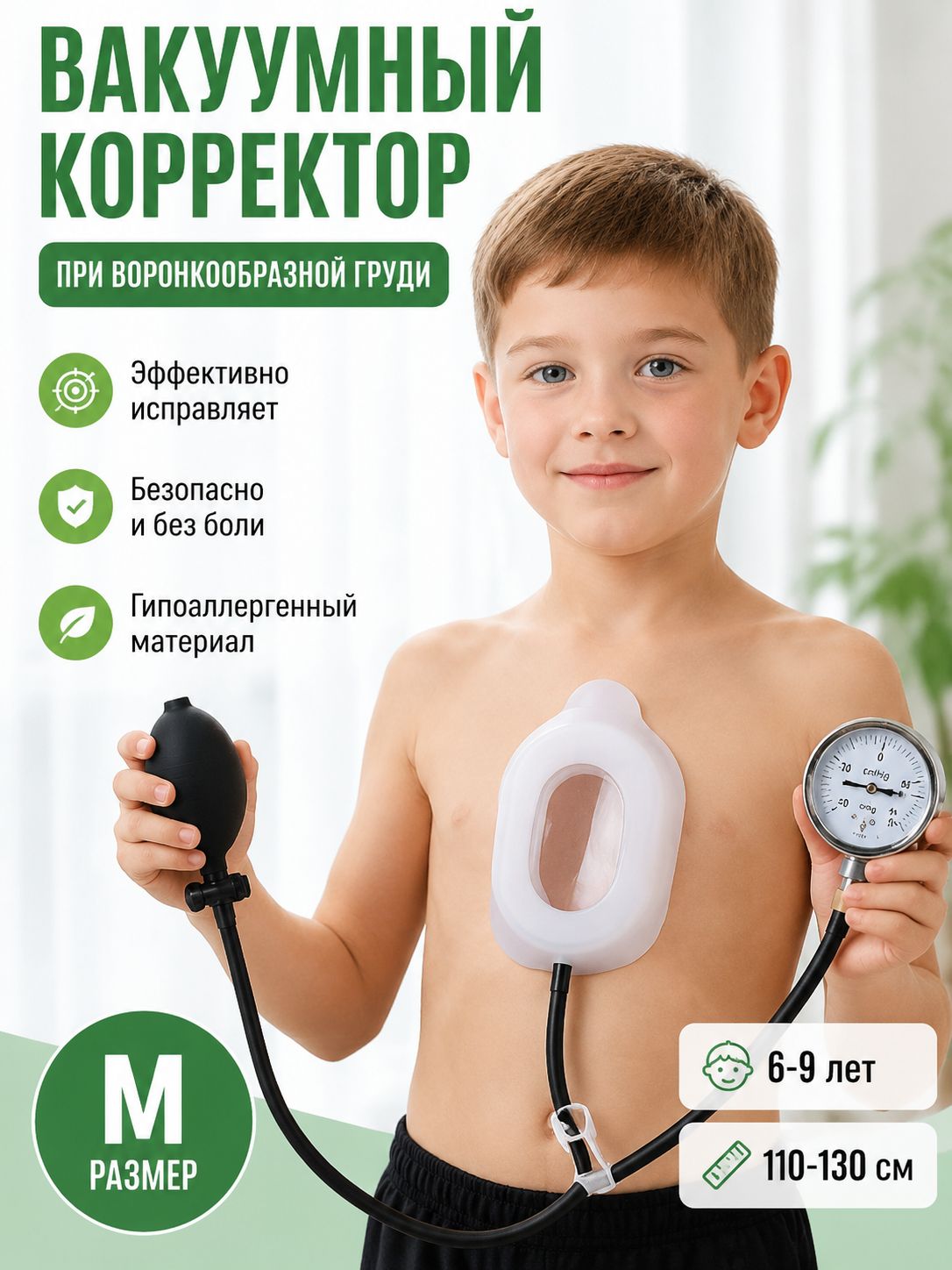 Вакуумный колокол при воронкообразной деформации грудной, набор для фитнеса